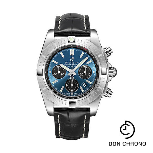 Breitling Chronomat B01 Chronograph 44 Watch - Steel - Blackeye Blue Dial - Black Croco Strap - Folding Buckle - AB0115101C1P4