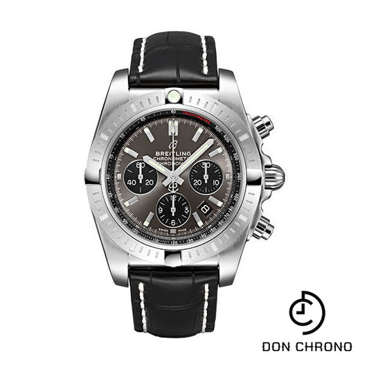 Breitling Chronomat B01 Chronograph 44 Watch - Steel - Blackeye Gray Dial - Black Croco Strap - Folding Buckle - AB0115101F1P2