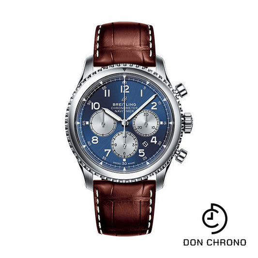 Breitling Aviator 8 B01 Chronograph 43 Watch - Steel Case - Blue Dial - Brown Croco Strap - AB0117131C1P2