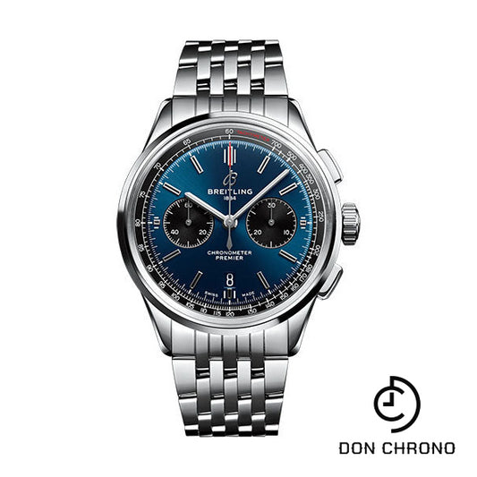 Breitling Premier B01 Chronograph 42 Watch - Stainless Steel - Blue Dial - Metal Bracelet - AB0118221C1A1