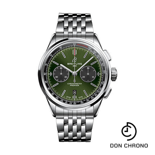Breitling Premier B01 Chronograph Bentley Watch - 42mm Steel Case - Green Dial - Steel Bracelet - AB0118A11L1A1