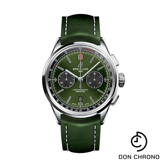 Breitling Premier B01 Chronograph Bentley Watch - 42mm Steel Case - Green Dial - Green Leather Strap - AB0118A11L1X1
