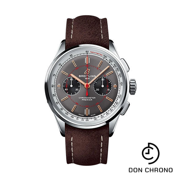 Breitling Premier B01 Chronograph 42 Wheels and Waves Limited Edition Watch - Stainless Steel - Anthracite Dial - Brown Calfskin Leather Strap - Folding Buckle Limited Edition - AB0118A31B1X2