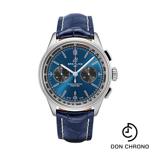 Breitling Premier B01 Chronograph Watch - 42mm Steel Case - Blue Dial - Blue Croco Strap - AB0118A61C1P1