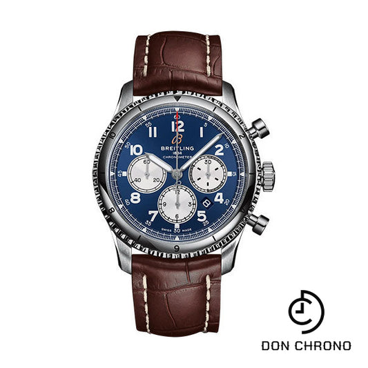 Breitling Aviator 8 B01 Chronograph 43 Watch - Stainless Steel - Blue Dial - Brown Alligator Leather Strap - Tang Buckle - AB0119131C1P2
