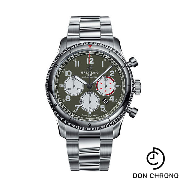 Breitling Aviator 8 B01 Chronograph 43 Curtiss Warhawk Watch - Steel - Green Dial - Steel Bracelet - AB01192A1L1A1