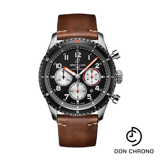 Breitling Aviator 8 B01 Chronograph 43 Mosquito Watch - Stainless Steel - Black Dial - Brown Calfskin Leather Strap - Folding Buckle - AB01194A1B1X2