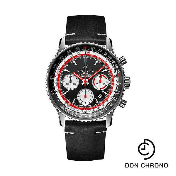 Breitling Navitimer B01 Chronograph 43 Swissair Watch - Steel - Black Dial - Black Nubuck Strap - Tang Buckle - AB01211B1B1X1