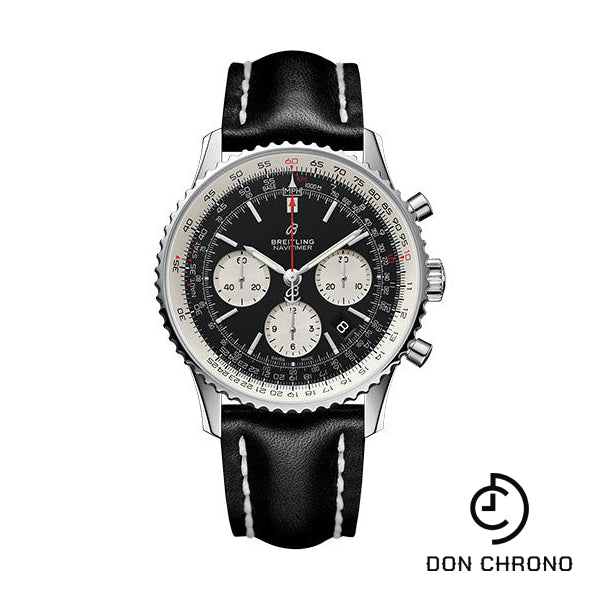 Breitling Navitimer 1 B01 Chronograph 43 Watch - Steel Case - Black Dial - Black Leather Strap - AB0121211B1X1