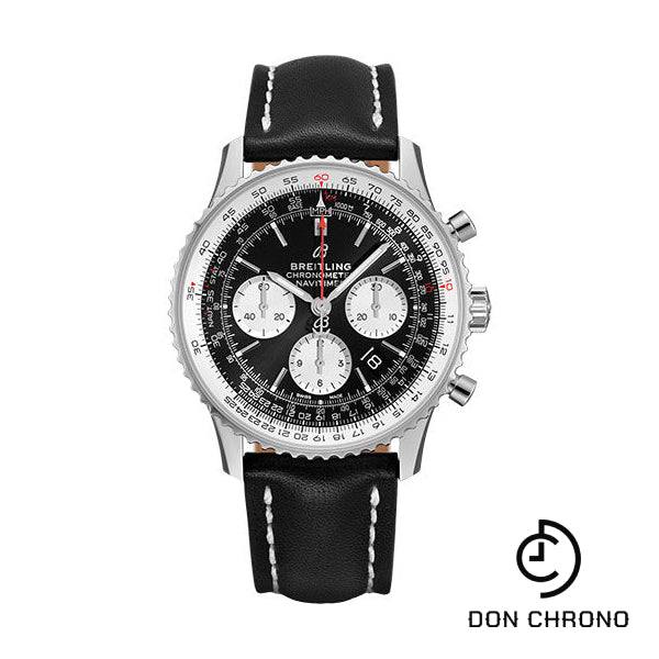 Breitling Navitimer B01 Chronograph 43 Watch - Steel - Black Dial - Black Leather Strap - Folding Buckle - AB0121211B1X2