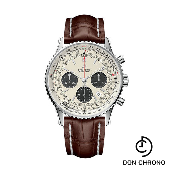 Breitling Navitimer 1 B01 Chronograph 43 Watch - Steel Case - Mercury Silver Dial - Brown Croco Strap - AB0121211G1P1