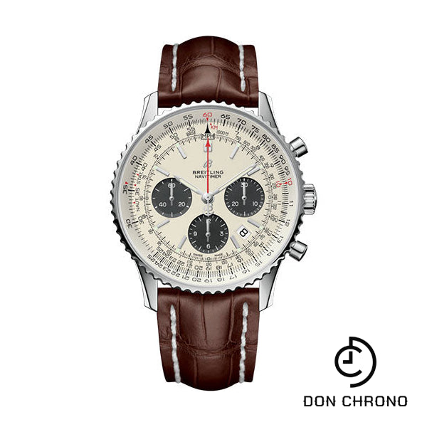 Breitling Navitimer B01 Chronograph 43 Watch - Steel - Mercury Silver Dial - Brown Croco Strap - Folding Buckle - AB0121211G1P2