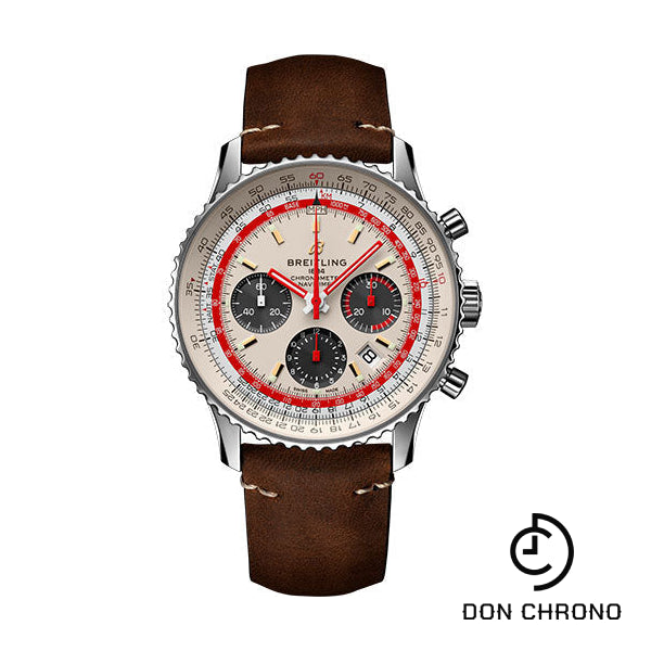 Breitling Navitimer B01 Chronograph 43 TWA Watch - Steel - White Dial - Brown Nubuck Strap - Tang Buckle - AB01219A1G1X1