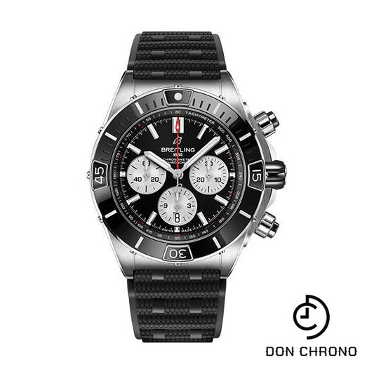 Breitling Super Chronomat B01 44 Watch - Stainless Steel - Black Dial - Black Rubber Strap - Folding Buckle - AB0136251B1S1