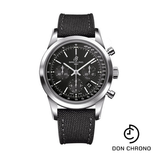 Breitling Transocean Chronograph Watch - Steel - Black Dial - Anthracite Military Strap - Tang Buckle - AB015212/BA99/109W/A20BA.1