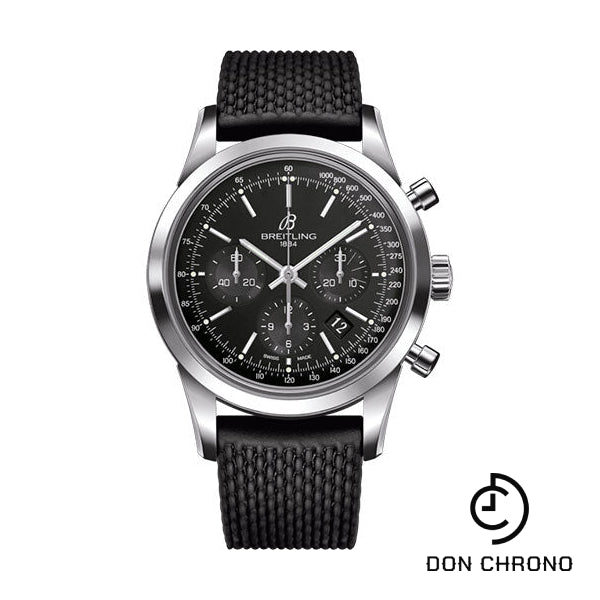 Breitling Transocean Chronograph Watch - Steel - Black Dial - Black Rubber Aero Classic Strap - Tang Buckle - AB015212/BA99/278S/A20S.1