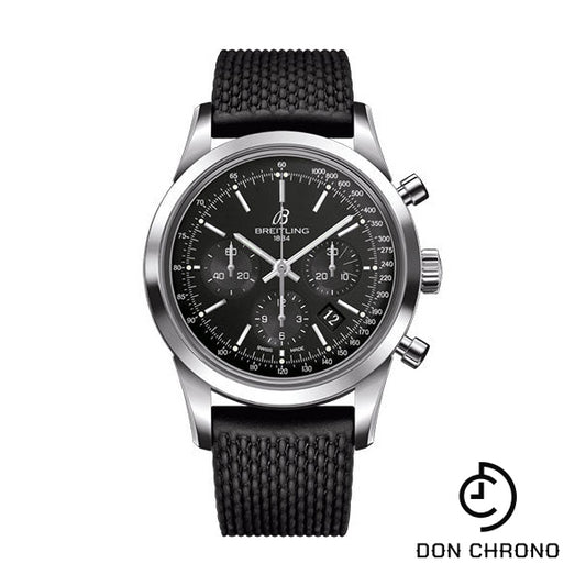 Breitling Transocean Chronograph Watch - Steel - Black Dial - Black Rubber Aero Classic Strap - Folding Buckle - AB015212/BA99/279S/A20D.2