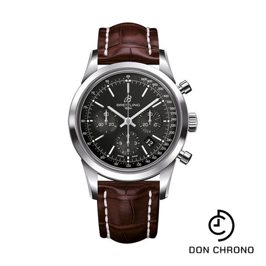 Breitling Transocean Chronograph Watch - Steel - Black Dial - Brown Croco Strap - Tang Buckle - AB015212/BA99/739P/A20BA.1