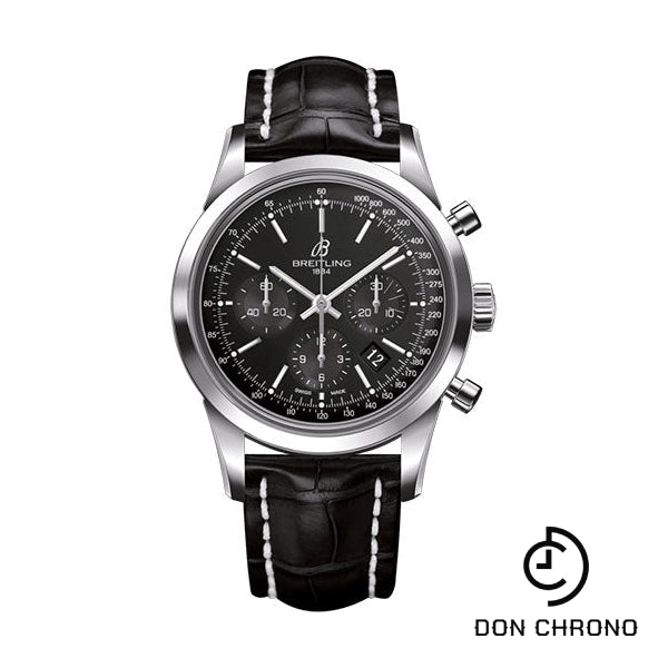 Breitling Transocean Chronograph Watch - Steel - Black Dial - Black Croco Strap - Tang Buckle - AB015212/BA99/743P/A20BA.1