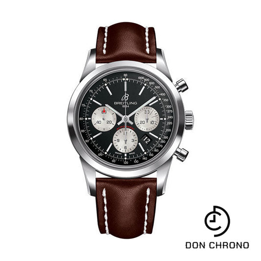 Breitling Transocean Chronograph Watch - Steel - Black Dial - Brown Leather Strap - Tang Buckle - AB015212/BF26/437X/A20BA.1