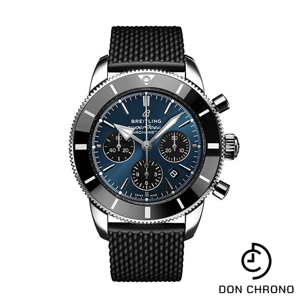 Breitling Superocean Heritage B01 Chronograph 44 Watch - Steel - Blackeye Blue Dial - Black Rubber Aero Classic Strap - Folding Buckle - AB0162121C1S1