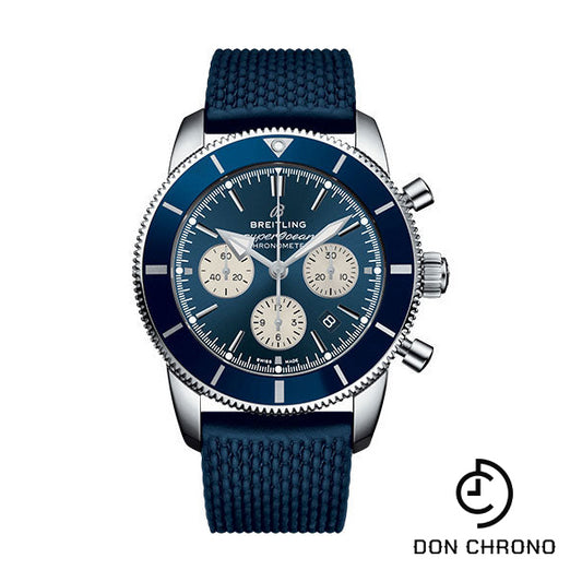 Breitling Superocean Heritage II B01 Chronograph 44 Watch - Steel Case - Blue Dial - Blue Rubber Aero Classic Strap - AB0162161C1S1