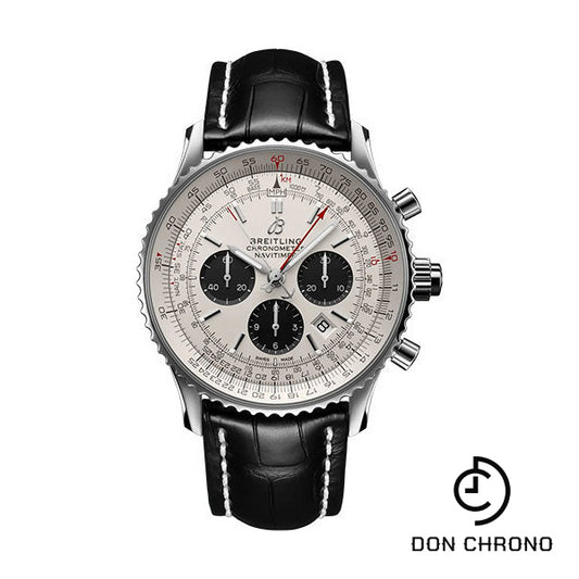 Breitling Navitimer B03 Chronograph Rattrapante 45 Watch - Stainless Steel - Silver Dial - Black Alligator Leather Strap - Folding Buckle - AB0311211G1P1