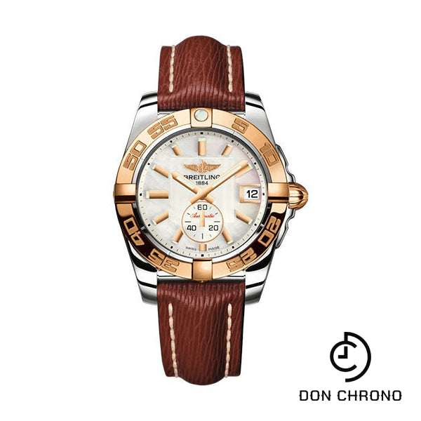 Breitling Galactic 36 Automatic Watch - Steel and 18K Rose Gold - Mother-Of-Pearl Dial - Brown Calfskin Leather Strap - Tang Buckle - C37330121A1X1