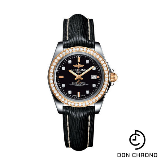 Breitling Galactic 32 Sleek Watch - Steel & rose Gold, gem-set bezel - Trophy Black Diamond Dial - Black Sahara Strap - C7133053/BF64/208X/A14BA.1