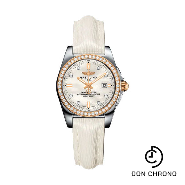 Breitling Galactic 29 Sleek Watch - Stainless Steel - Mother-Of-Pearl Dial - White Calfskin Leather Strap - Tang Buckle - C72348531A1X1