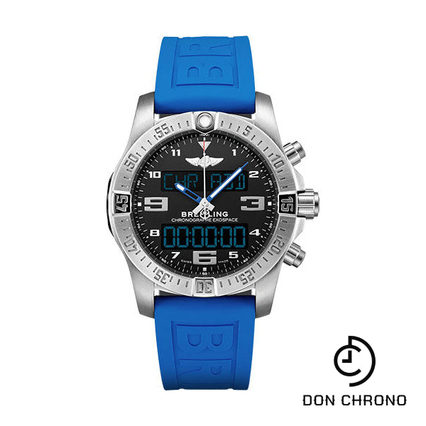 Breitling Exospace B55 Watch - Titanium - Volcano Black Dial - Blue And Black Rubber Strap - Folding Buckle - EB5510H21B1S1