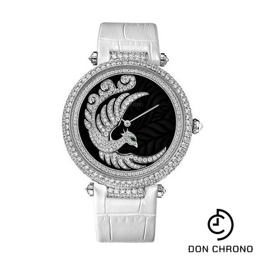 Cartier Evol D'un Phoenix Watch - 42.75 mm White Gold Diamond Case - Dark Purple Mother-of-Pearl Diamond Dial - White Alligator Strap - HPI00633