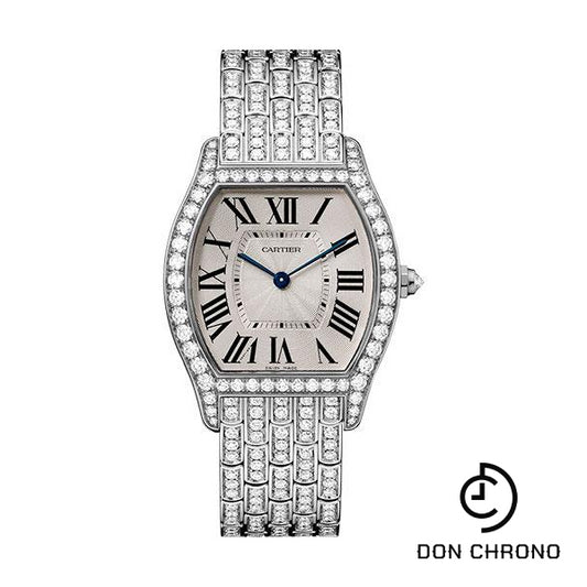 Cartier Tortue Watch - 39 mm White Gold Diamond Case - Diamond Bracelet - HPI00779