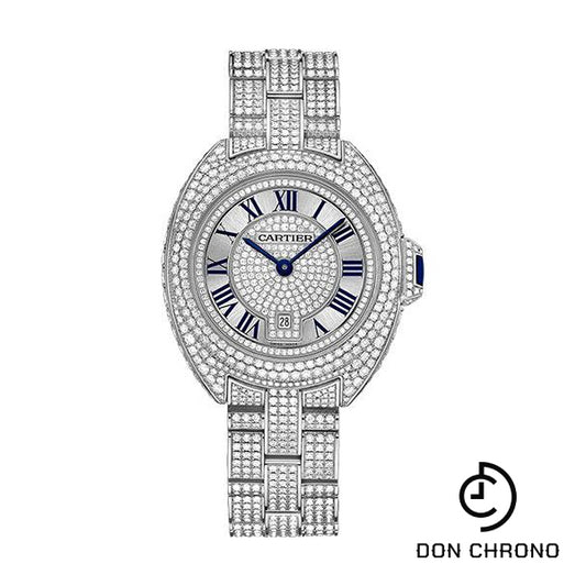 Cartier Cle De Cartier Watch - 31 mm White Gold Diamond Case - Diamond Bezel - Silver Diamond Dial - HPI00980