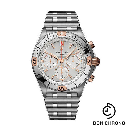 Breitling Chronomat B01 42 Watch - Steel and 18K Red Gold - Silver Dial - Metal Bracelet - IB0134101G1A1