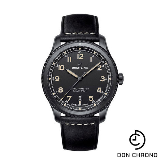 Breitling Aviator 8 Automatic 41 Watch - Black Steel Case - Black Dial - Black Leather Strap - M17314101B1X1