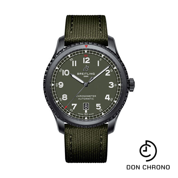 Breitling Aviator 8 Automatic 41 Black Steel Curtiss Warhawk Watch - Black steel - Green Dial - Green Kaki Leather Strap - Tang Buckle - M173152A1L1X1