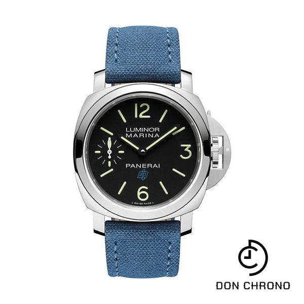 Panerai Luminor Logo - 44mm - Brushed Steel - Black Dial - Blue Canvas Strap - PAM00777