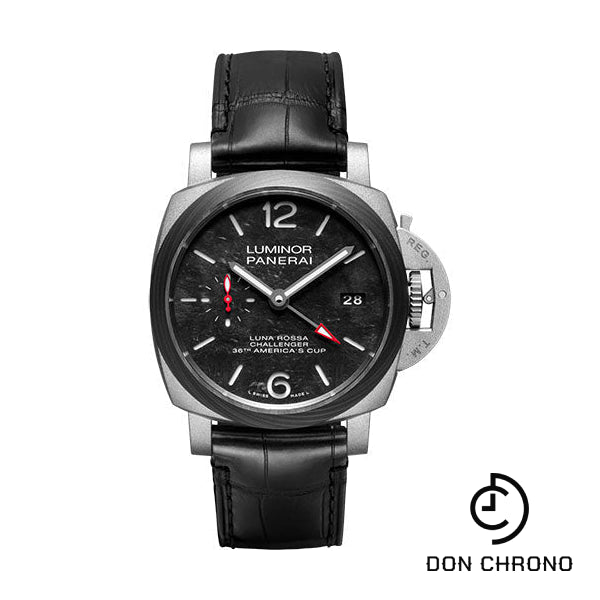 Panerai Luminor Luna Rossa GMT - 42mm - Sand-Blasted Titanium - Panerai Scafotech™ Black Dial - PAM01096