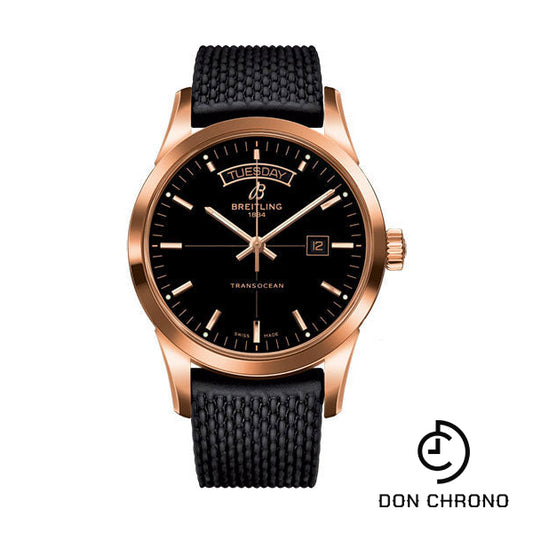 Breitling Transocean Day & Date Watch - 18k Red Gold - Black Dial - Black Rubber Aero Classic Strap - R4531012/BB70/279S/R20D.3