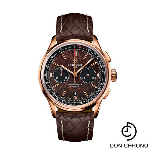 Breitling Premier B01 Chronograph 42 Bentley Centenary Limited Edition Watch - 18K Red Gold - Brown Dial - Brown Calfskin Leather Strap - Tang Buckle Limited Edition - RB01181A1Q1X1