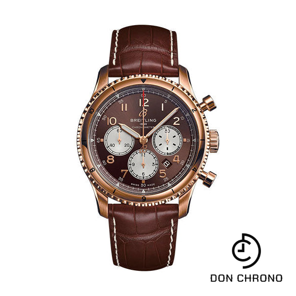 Breitling Aviator 8 B01 Chronograph 43 Watch - 18K Red Gold - Bronze Dial - Brown Alligator Leather Strap - Tang Buckle - RB0119131Q1P1