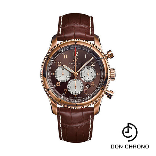 Breitling Aviator 8 B01 Chronograph 43 Watch - 18K Red Gold - Bronze Dial - Brown Alligator Leather Strap - Tang Buckle - RB0119131Q1P1