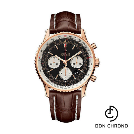 Breitling Navitimer 1 B01 Chronograph 43 Watch - Red Gold Case - Black Dial - Brown Croco Strap - RB0121211B1P1