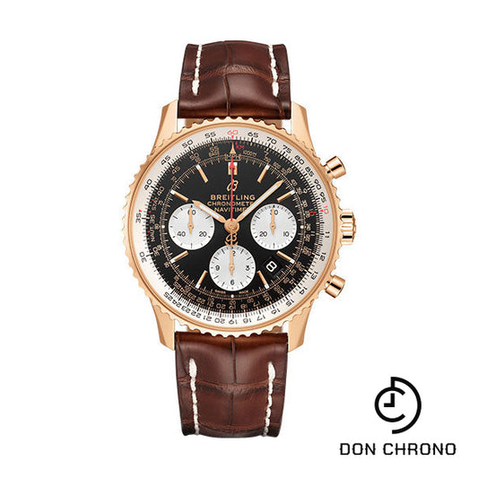 Breitling Navitimer B01 Chronograph 43 Watch - 18k Red Gold - Black Dial - Brown Croco Strap - Folding Buckle - RB0121211B1P2