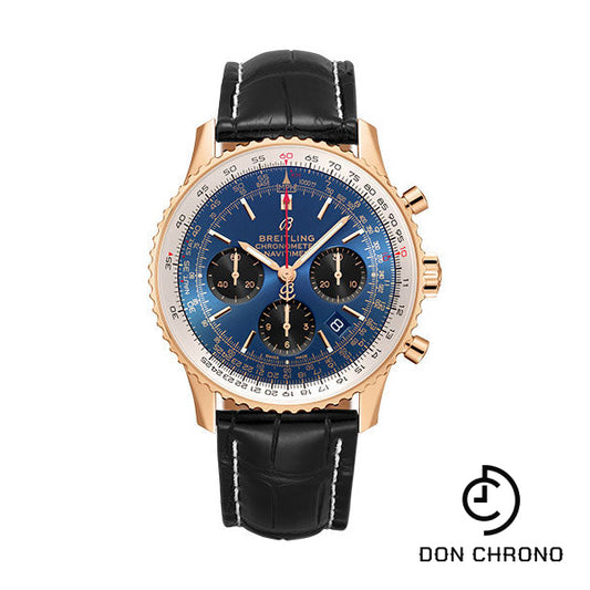 Breitling Navitimer B01 Chronograph 43 Watch - 18k Red Gold - Blue Dial - Black Croco Strap - Folding Buckle - RB0121211C1P3