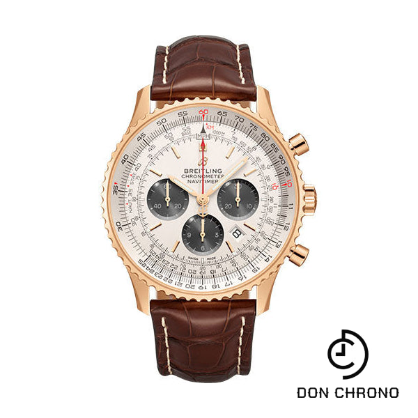 Breitling Navitimer B01 Chronograph 46 Watch - 18k Red Gold - Silver Dial - Brown Croco Strap - Folding Buckle - RB0127121G1P2