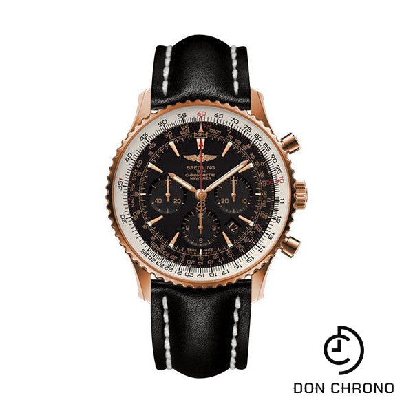 Breitling Navitimer 01 (46 mm) Watch - Red Gold - Black/Gold Dial - Black Leather Strap - Tang Buckle Limited Edition - RB0127E6/BF16/441X/R20BA.1