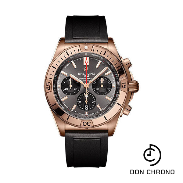 Breitling Chronomat B01 42 Watch - 18K Red Gold - Anthracite Dial - Black Rubber Strap - Folding Buckle - RB0134101B1S1