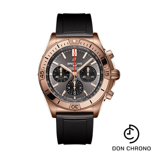 Breitling Chronomat B01 42 Watch - 18K Red Gold - Anthracite Dial - Black Rubber Strap - Folding Buckle - RB0134101B1S1